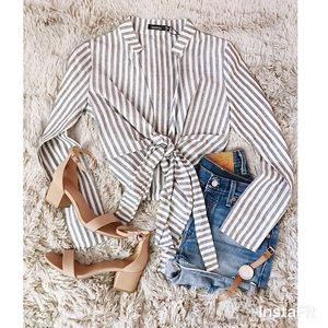 Navy Stripe Tie Crop Top